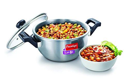 Prestige Clip On Stainless Steel Kadai Pressure Cookware with Glass Lid Accessory, 1-Piece, Metallic