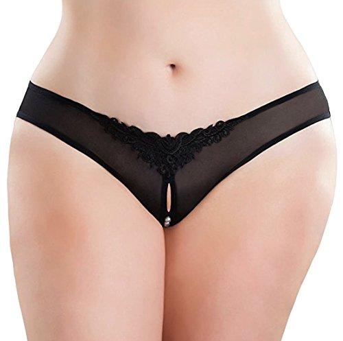 Women Lace Crotchless Panties Crotch Thong With Pearls Massaging Underwear  BK US