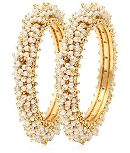 YouBella Jewellery Gold Plated Pearl Studded Bracelet Bangles Set
