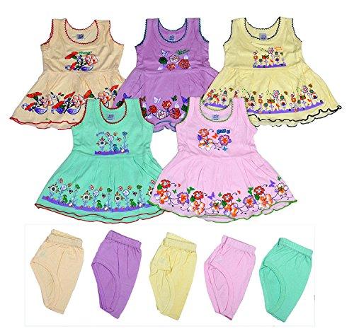 Sathiyas Akash Baby Girls 100% Hosiery Cotton Fancy Dresses (Set of 5 Dresses) (asvinfIC402_Multicolour_3-6 Months) - NEIGHBOUR JOY