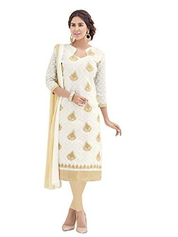 EthnicJunction Women's Party Wear Cotton Jacquard Churidar Embroidered Unstitched Dress Material (Off White,EJ1125-44) - NEIGHBOUR JOY