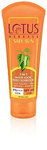 Lotus Herbals Safe Sun 3-In-1 Matte Look Daily Sunblock SPF-40, 100g