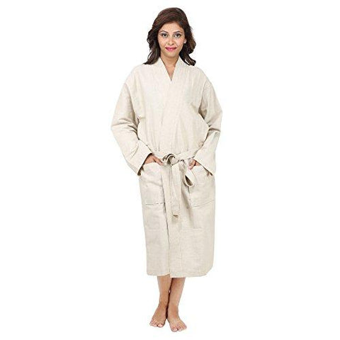 Linenwalas Light Weight Unisex Jute Look Cotton Bathrobe (One Size Fits Most) (Light Brown) - NEIGHBOUR JOY