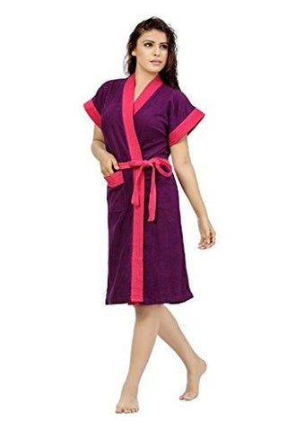 Elevanto Premium Collection Half Sleeve Terry Cotton Bathrobe-free size(Purple two tone) - NEIGHBOUR JOY