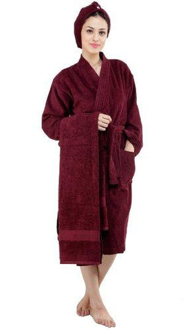 Trident Premium Cotton 3 Piece Unisex Bathrobe Set - Garnet