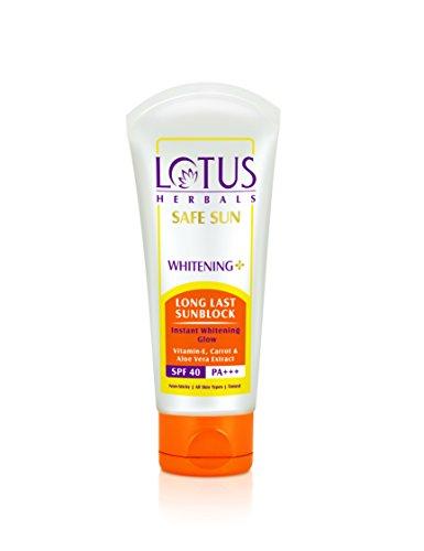 Lotus Herbals Safe Sun Whitening with Long Last Sunblock SPF 40, Instant Whitening Glow, 100g