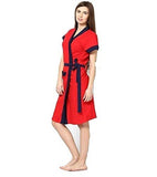 FeelBlue Cotton Double Shaded Bathrobe- Red (Free Size) - NEIGHBOUR JOY