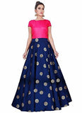 The Diwa Label Women's Silk Pink & Blue Embroidered Semi Stitched Lehenga With Blouse Pc (EC37)