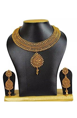 Tatva Gold Brass Necklace Earrings Set For Women