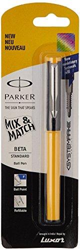 Parker Beta Standard Chrome Trim Ball Pen with New Systemark Refill (Black/Yellow) - NEIGHBOUR JOY