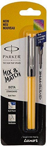 Parker Beta Standard Chrome Trim Ball Pen with New Systemark Refill (Black/Yellow) - NEIGHBOUR JOY