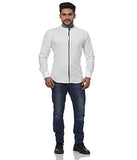 Globalrang Men'S Stand Collar Linen Blend Shirt With Denim Pattern_White_Medium - NEIGHBOUR JOY