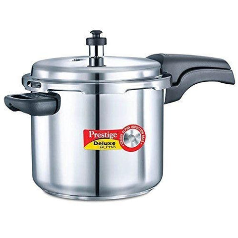 Prestige Deluxe Alpha Stainless Steel Pressure Cooker, 5.5 Litres, Silver