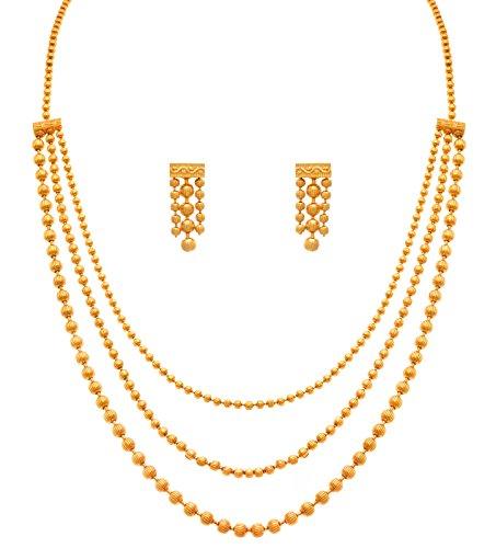 Jfl - Jewellery For Less One Gram Gold Plated Multi Strands Round Gold Bead Necklace With Earrings Set For Women & Girls - NEIGHBOUR JOY