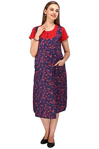 MomToBe Women's Cotton Maternity Dress, Red & Blue - NEIGHBOUR JOY