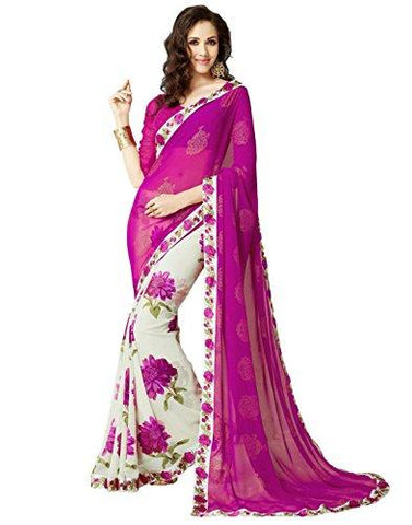 Sarees new collection for women latest design Party Wear Today Offer Sale Buy in Low Price Sale Pink & White Color Georgette Fabric Free Size Sari - NEIGHBOUR JOY