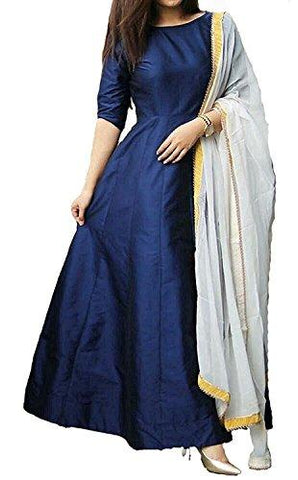 S R Fashion Girls Tapeta Silk Plain Full Stitched Long Gown With Dupatta For Womens(SRF_Full Stitched_Neavy Blue_Tapeta_JFW-125_65812) - NEIGHBOUR JOY