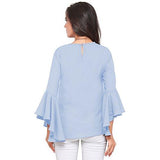 Serein Women's Top (Blue crepe top with flute sleeves) (Medium) - NEIGHBOUR JOY