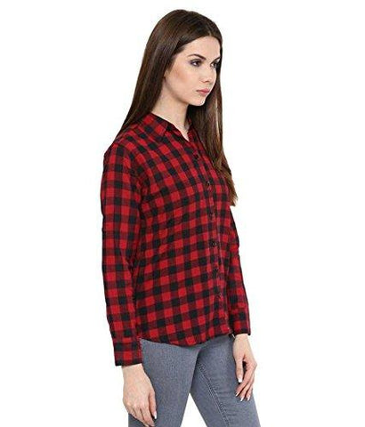 DAMEN MODE WOMEN RED CHECK SHIRT (Small) - NEIGHBOUR JOY