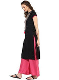 Kurti (New Latest Casual 3/4 Sleeve Round Neck Black Knee Long Length Solid embroidered Party Wear Low Price Women's Designer Ethnic Kurti Kurta in Rayon on sale for Girls Ladies In all Sizes under women clothing) - NEIGHBOUR JOY