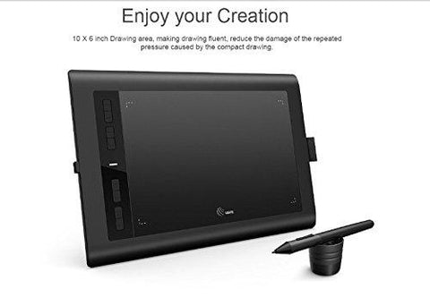 Wizzit© Ugee Graphic Drawing Pen Tablet with 10×6 Inch Large Working Area (Black Color)