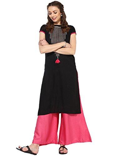 Kurti (New Latest Casual 3/4 Sleeve Round Neck Black Knee Long Length Solid embroidered Party Wear Low Price Women's Designer Ethnic Kurti Kurta in Rayon on sale for Girls Ladies In all Sizes under women clothing) - NEIGHBOUR JOY