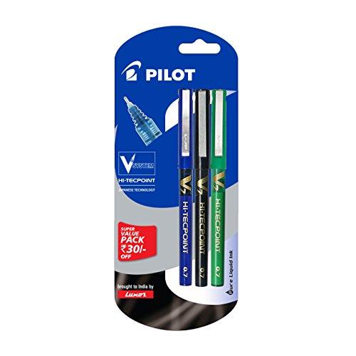 Pilot V7 Liquid Ink Roller Ball Pen (1 Blue + 1 Black + 1 Green) - NEIGHBOUR JOY