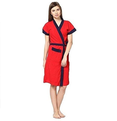 FeelBlue Cotton Double Shaded Bathrobe- Red (Free Size) - NEIGHBOUR JOY