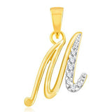 Alphabet Collection Initial Letter "M"Gold and Rhodium Plated Alloy Pendant for Men & Women made with Cubic Zirconia -  P1107G [VKP1107G] - NEIGHBOUR JOY