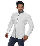 Globalrang Men'S Stand Collar Linen Blend Shirt With Denim Pattern_White_Medium - NEIGHBOUR JOY