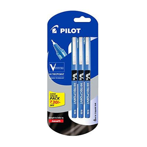 Pilot V5 Pen Liquid Ink Roller Ball Pen - Pack of 3, Blue - NEIGHBOUR JOY