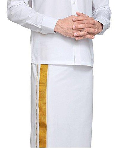 Ramraj Men's Cotton Dhoti (25916PETG_Gold Jari_Free Size)