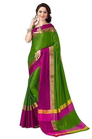 Indian Beauty with Blouse Piece Art Silk Saree (Blue N_Green_Free Size) - NEIGHBOUR JOY