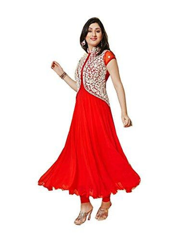 Mannat Fashion Women'S Georgette Dress Material (Wf1079A_Red And White_Free Size) - NEIGHBOUR JOY