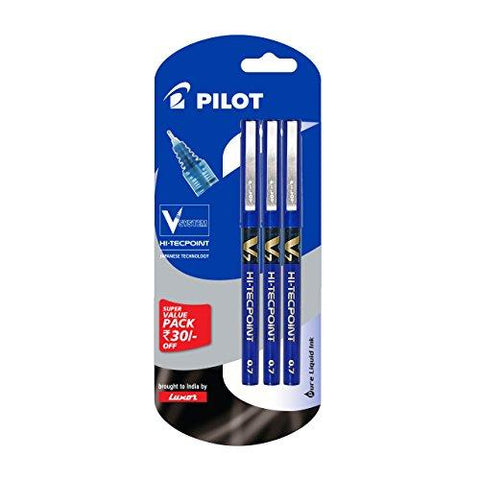 Pilot V7 Liquid Ink Roller Ball Pen - Blue Body, Blue Ink (Pack of 3) - NEIGHBOUR JOY