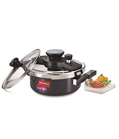 Prestige Clip On Aluminium Pressure Cooker with Glass Lid, 3 Litres, 2-Pieces, Charcoal Black