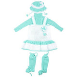 kuchipoo Baby Girls' Hand Knitted Woollen Knee-Long Dress (KUC-FRK-202_Green & White_18-24 months) - NEIGHBOUR JOY