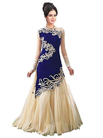 Fresh@Fashion Women's Semi Stitched Georgette 2 Piece Gown (fs1010) (Blue & Cream) (Free Size) - NEIGHBOUR JOY