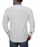 Globalrang Men'S Stand Collar Linen Blend Shirt With Denim Pattern_White_Medium - NEIGHBOUR JOY