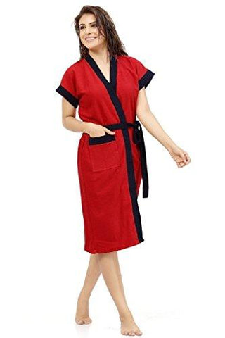 Superior FeelBlue Cotton Double Shaded Bathrobe- Red-Navy