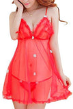 PHWOAR Sexy Honeymoon Lingerie For Women Nightwear Net Babydoll Dress Sleepwear with G-string Panty (Red) - NEIGHBOUR JOY