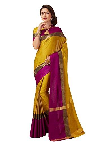 Indian Beauty with Blouse Piece Art Silk Saree (Blue N_Mustered_Free Size) - NEIGHBOUR JOY