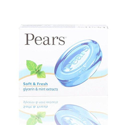 Pears Bathing Soap - Soft and Fresh (Glycerine and Mint Extracts), 75g Carton