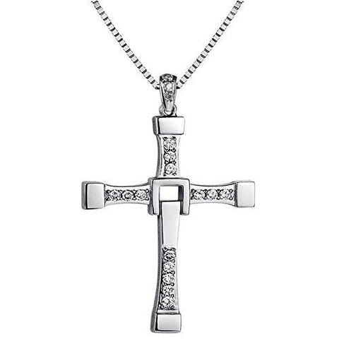 Fast And Furious Vin Diesel Inspired Cross Shaped Silver 18K White Gold Plated Austrian Crystal Elegant Trendy Style Beautiful Pendant For Men by Caratcube (CTC - 0078) - NEIGHBOUR JOY