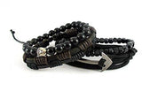 Streetsoul Wraparound Anchor With Old & Rusty Buddha Gold Bead Black (Stack Of 4 pcs.) 8 mm & 6 mm Bead Bracelets For Men.