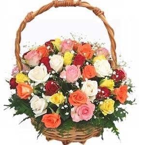 Indian Gift Emporium Lovely Mix Fresh Roses Flower Basket (Bunch of 25) - NEIGHBOUR JOY