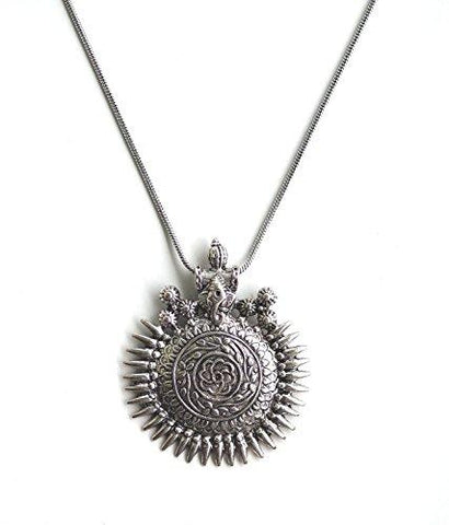 Sansar India Antique Oxidized German Silver Chain Ganesha Sundial Pendant Necklace Jewellery for Girls and Women - NEIGHBOUR JOY