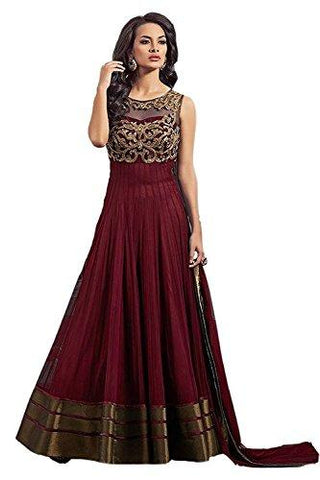 Globalia Creation Womens & Girls Net Blue Party Wear Long Gown (GOL-08899_Red_Long Gown_Semi-Stitched) - NEIGHBOUR JOY