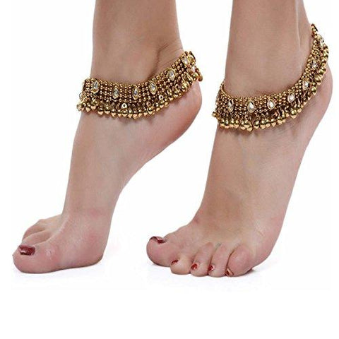 Shining Diva Antique Gold Kundan Payal Anklets For Girls & Women - NEIGHBOUR JOY