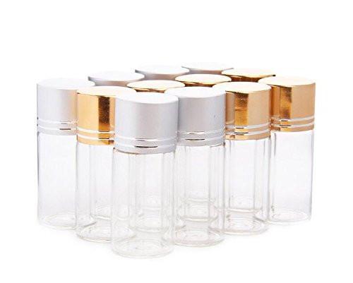 12pcs 10ml Clear Sampling Sample Glass Bottles Vials Jars Containers with Gold and Silver Cap for Cosmetics Travel Essential Oils Powders Creams Ointments Grease (Silver) - NEIGHBOUR JOY